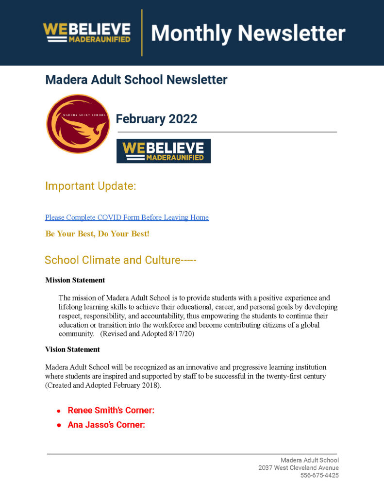 February 2022 Newsletter Frontpage