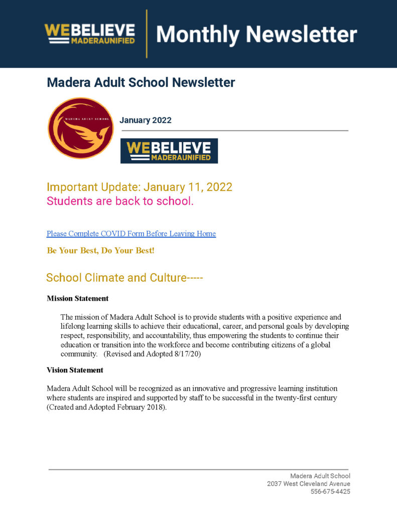 January 2022 Newsletter Front-page