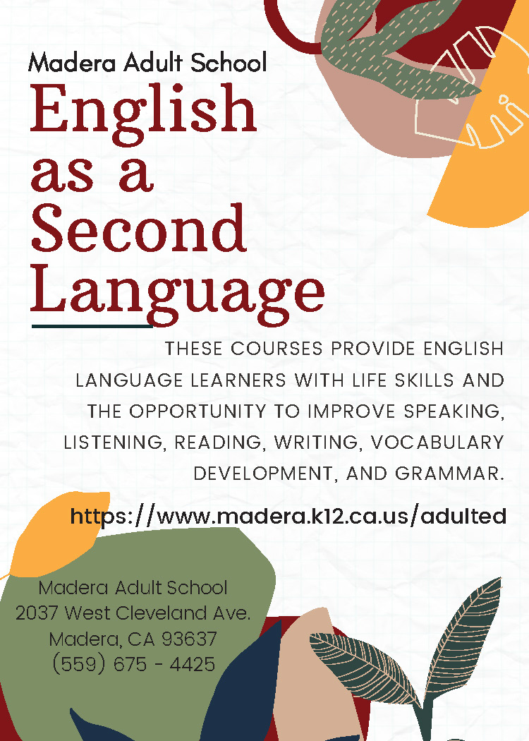 Adult School ESL Flyer in English